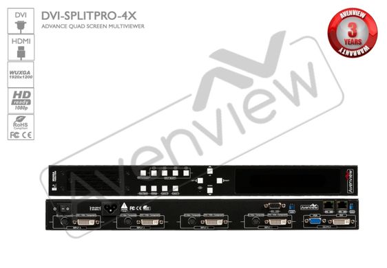 Avenview DVI-SPLITPRO-4X Advanced Quad Screen MultiViewer with Front Panel , RS232 and IR Control (RENT)